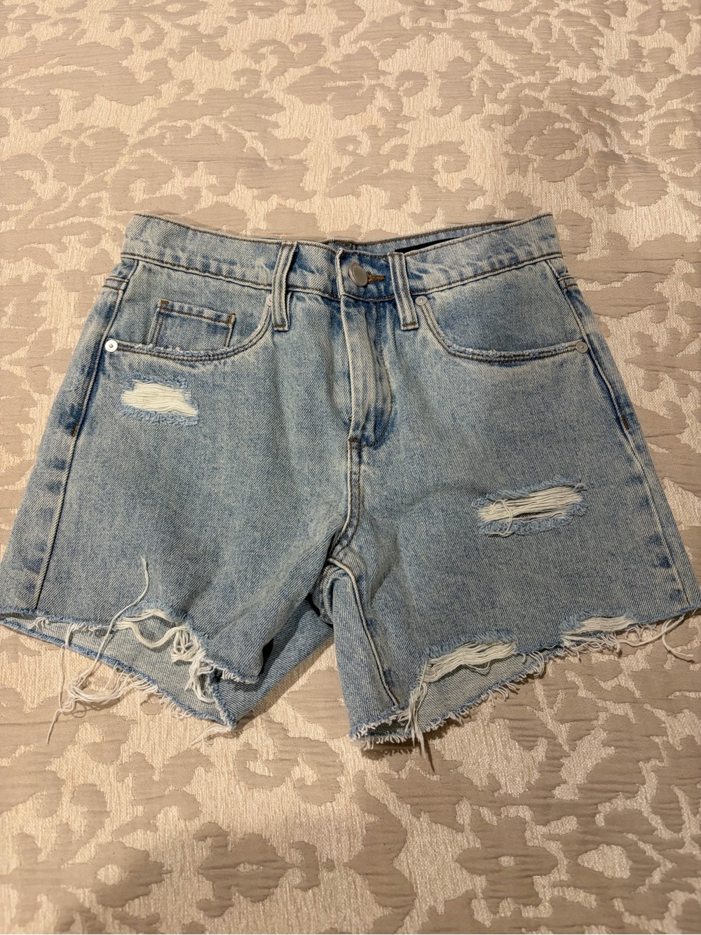Blank NYC Light Blue Distressed High-Rise Denim Shorts